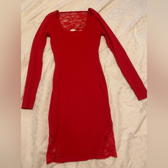Guess sexy lacy red valentine sweater dress medium - Picture 1 of 4